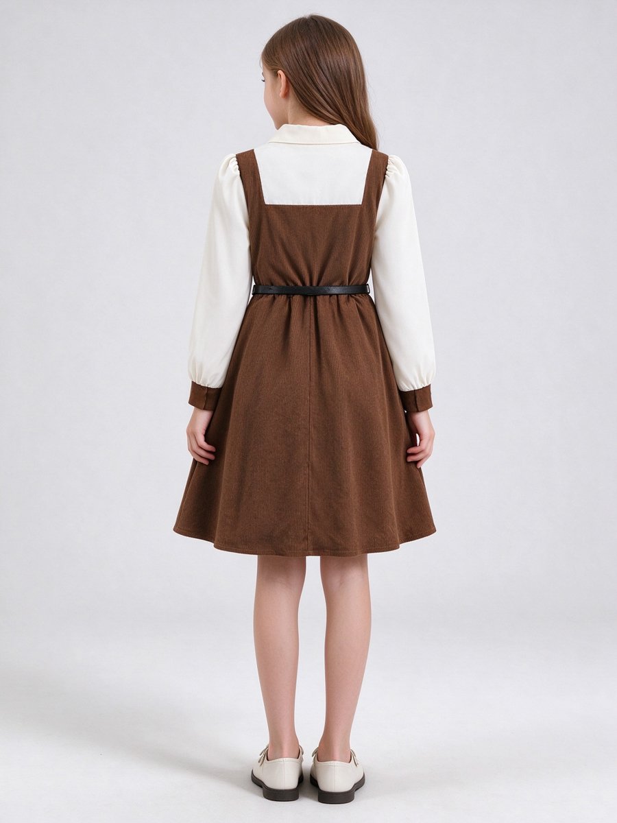 Coffee Brown Corduroy Dress with Long Sleeves