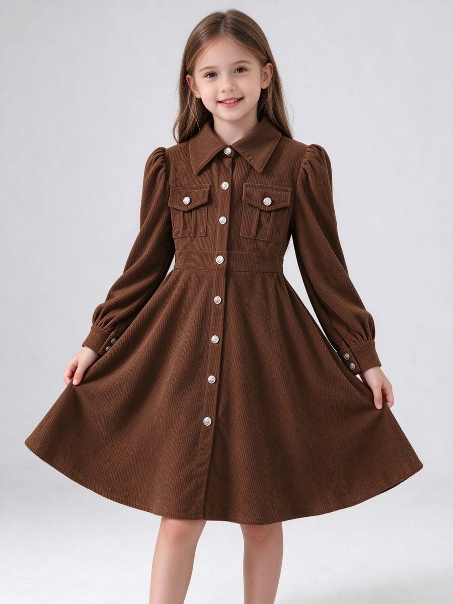 Coffee Brown Corduroy Fit and Flare Dress