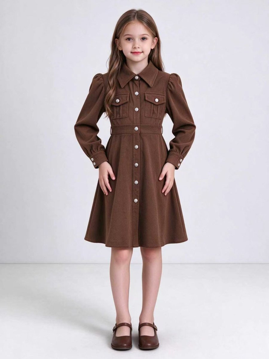 Coffee Brown Corduroy Fit and Flare Dress