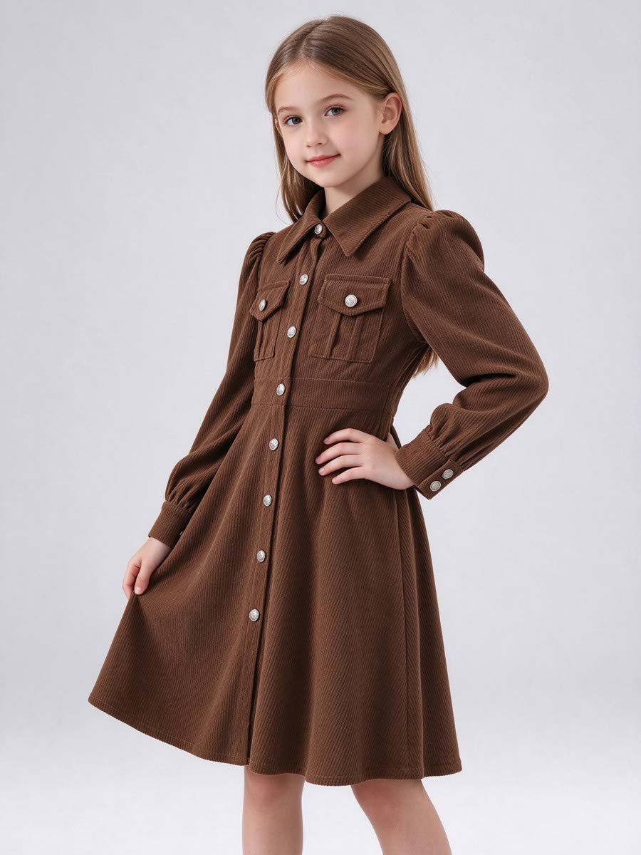 Coffee Brown Corduroy Fit and Flare Dress