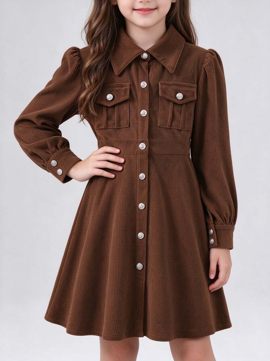 Coffee Brown Corduroy Fit and Flare Dress