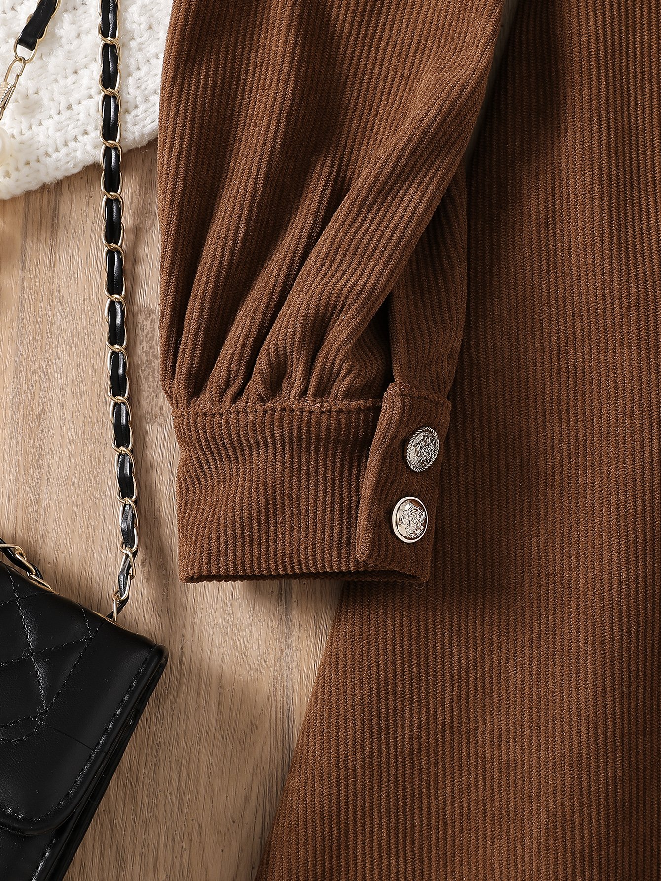 Coffee Brown Corduroy Fit and Flare Dress