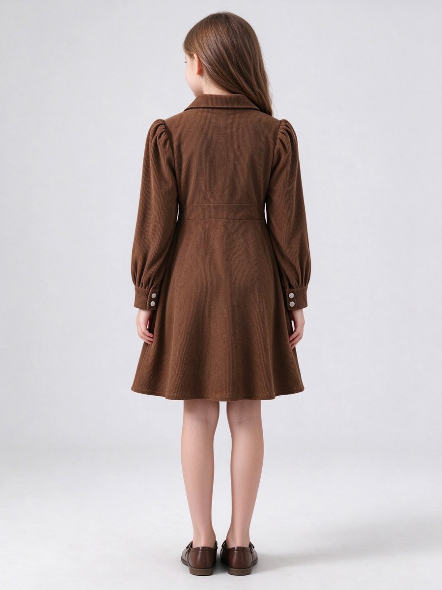 Coffee Brown Corduroy Fit and Flare Dress