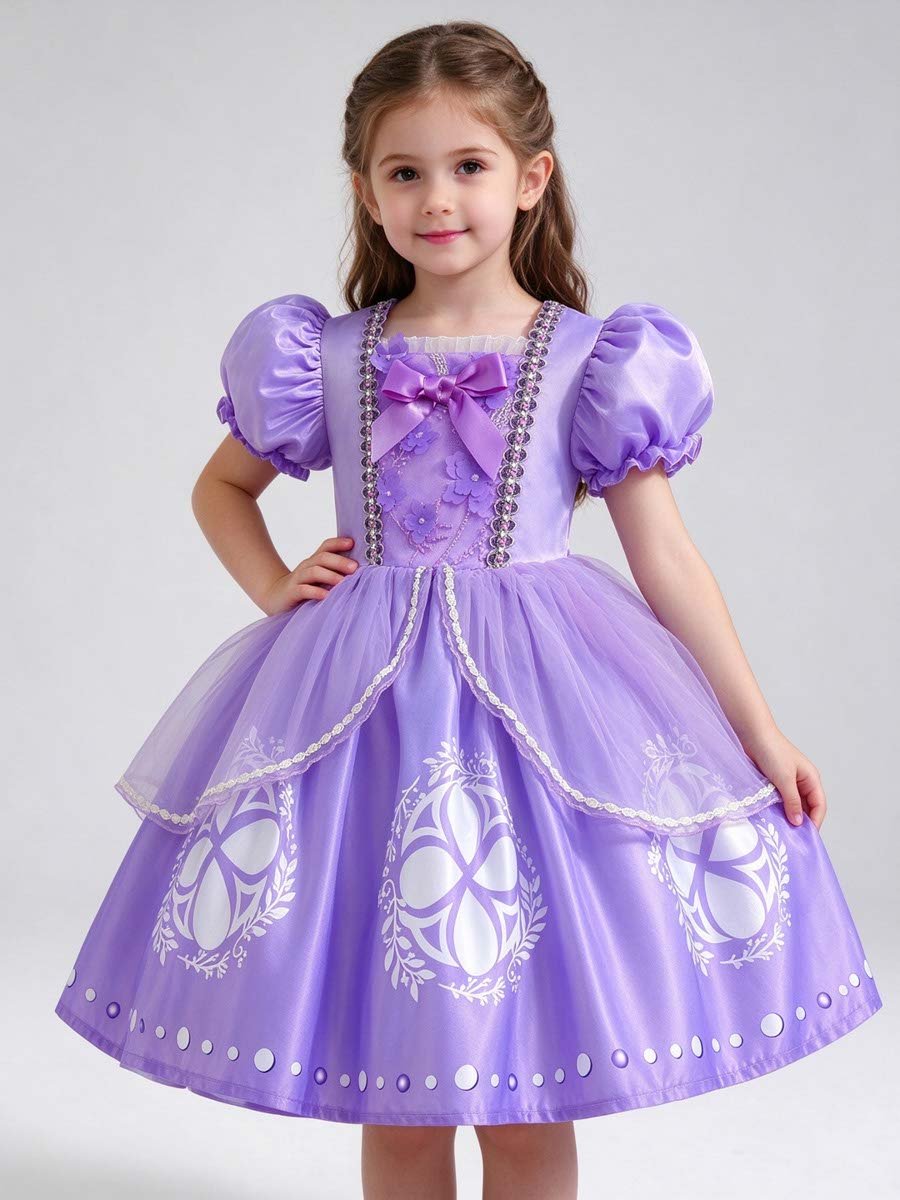 Purple Puff Sleeve Mesh Insert Dress