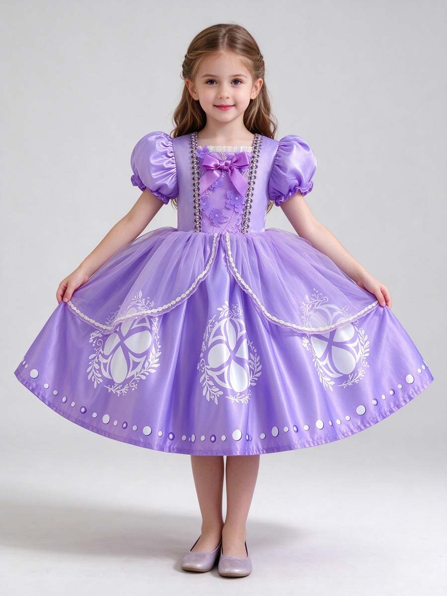 Purple Puff Sleeve Mesh Insert Dress