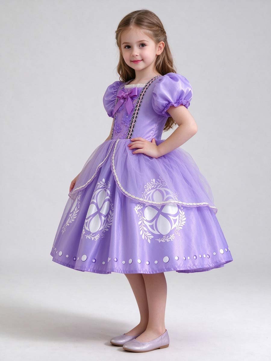 Purple Puff Sleeve Mesh Insert Dress