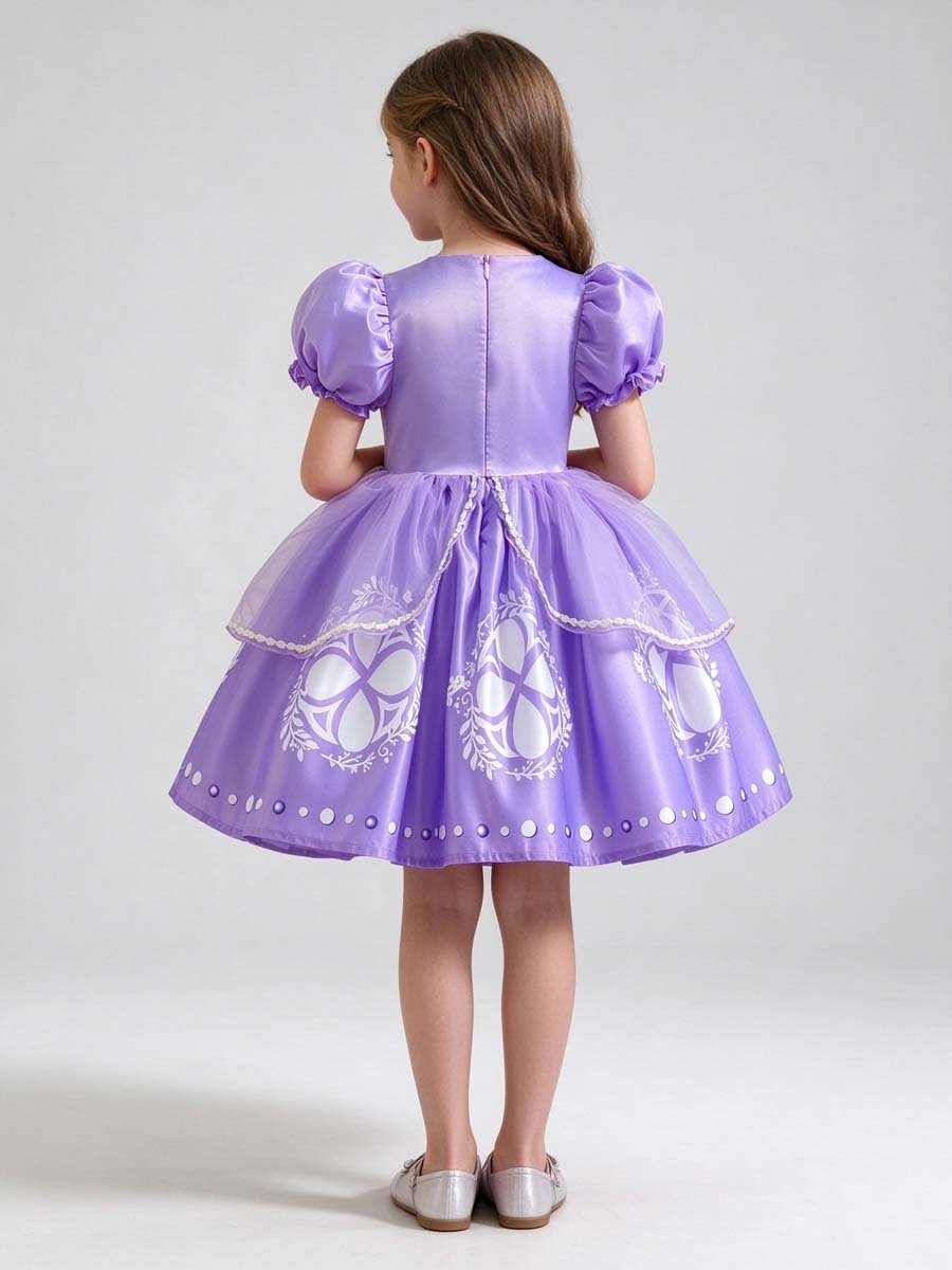Purple Puff Sleeve Mesh Insert Dress