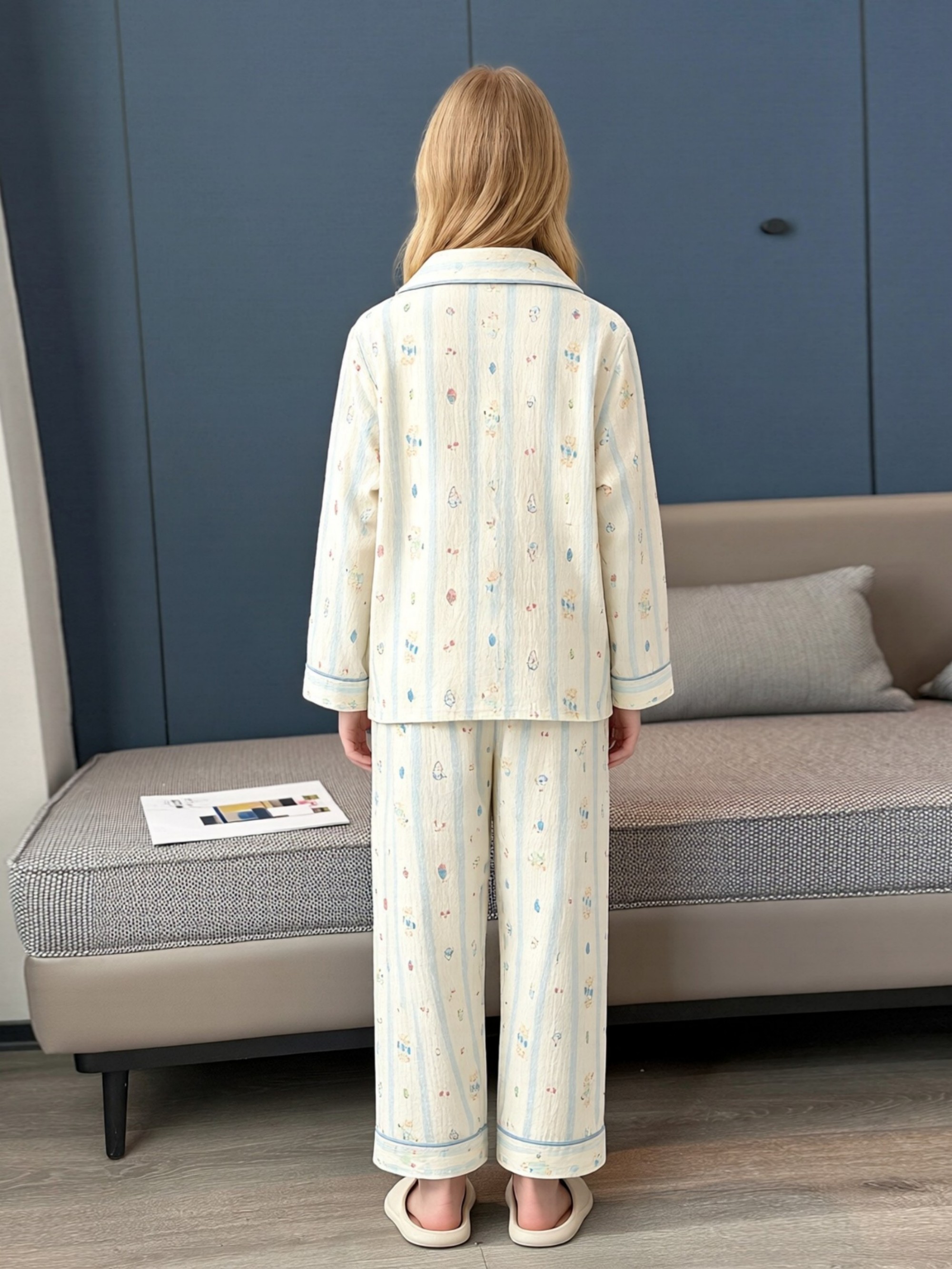 Girls Multi-Color Striped Long Sleeve Shirt and Pants Pyjama Set