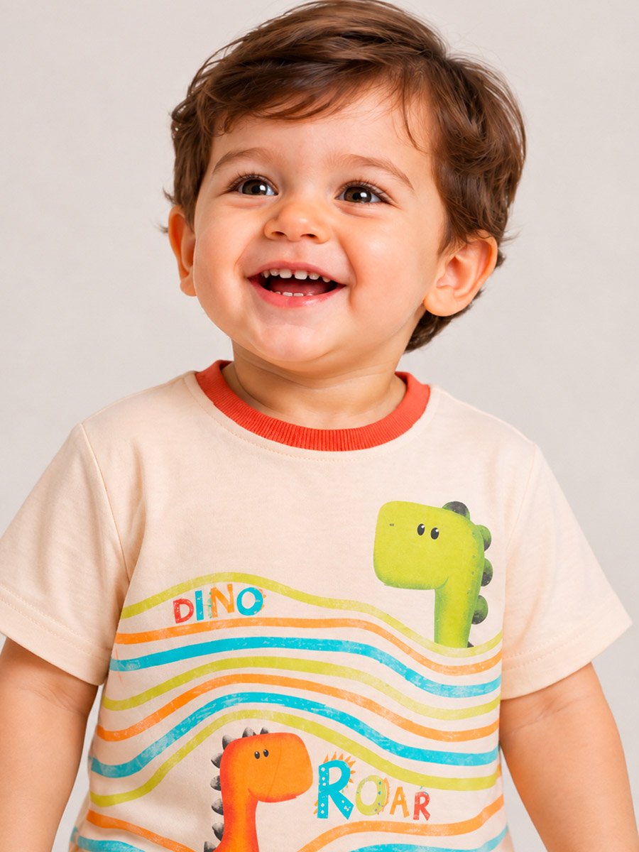 Baby Boy Orange Dino Cotton T-Shirt and Shorts Set