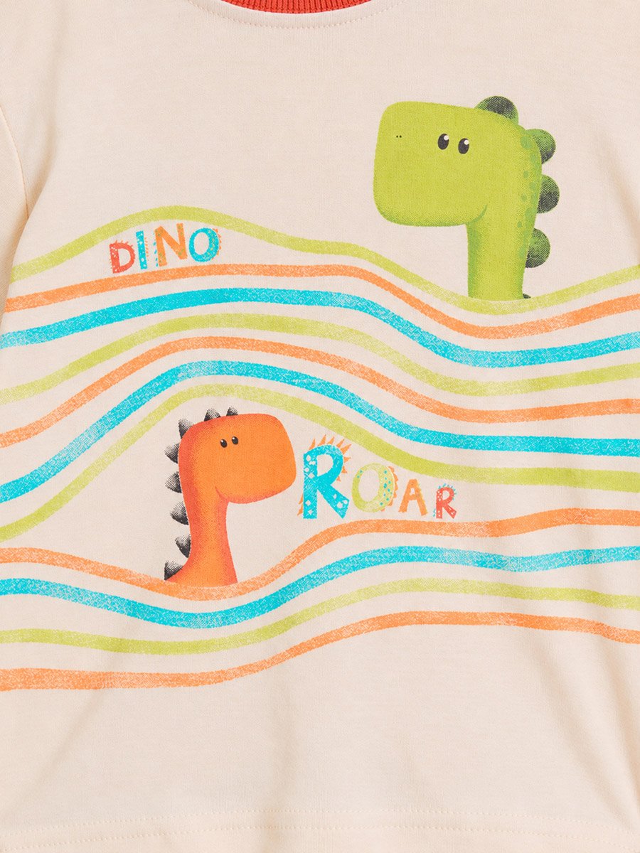Baby Boy Orange Dino Cotton T-Shirt and Shorts Set