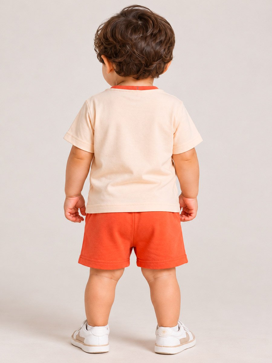Baby Boy Orange Dino Cotton T-Shirt and Shorts Set