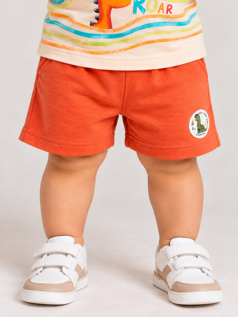 Baby Boy Orange Dino Cotton T-Shirt and Shorts Set