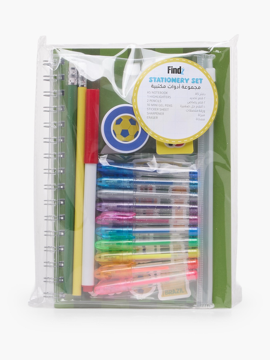 Football Print Stationery Set with Notebook, Pens, Sticker Sheet and Eraser - 17-Piece