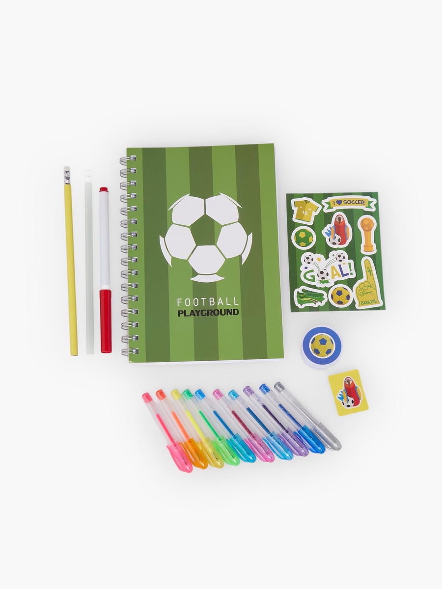 Football Print Stationery Set with Notebook, Pens, Sticker Sheet and Eraser - 17-Piece