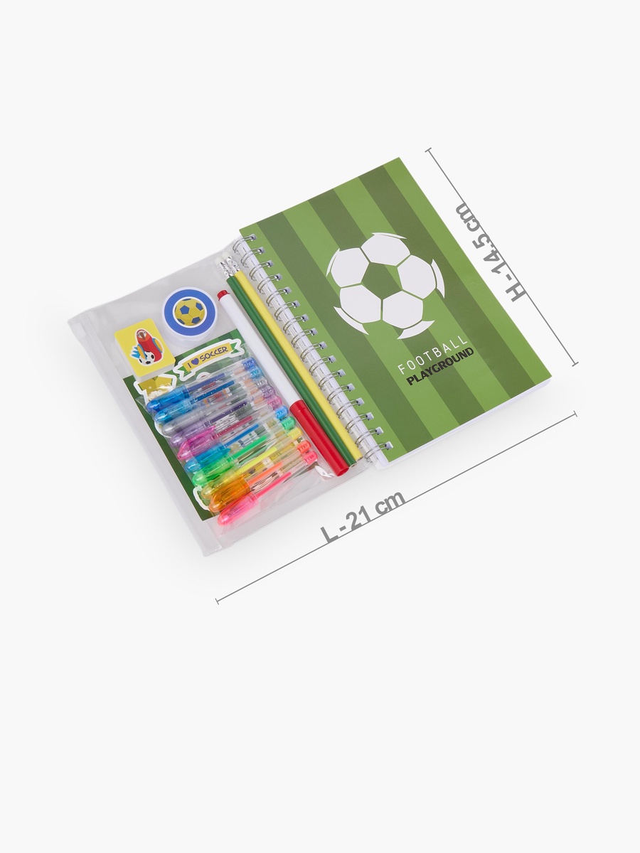 Football Print Stationery Set with Notebook, Pens, Sticker Sheet and Eraser - 17-Piece