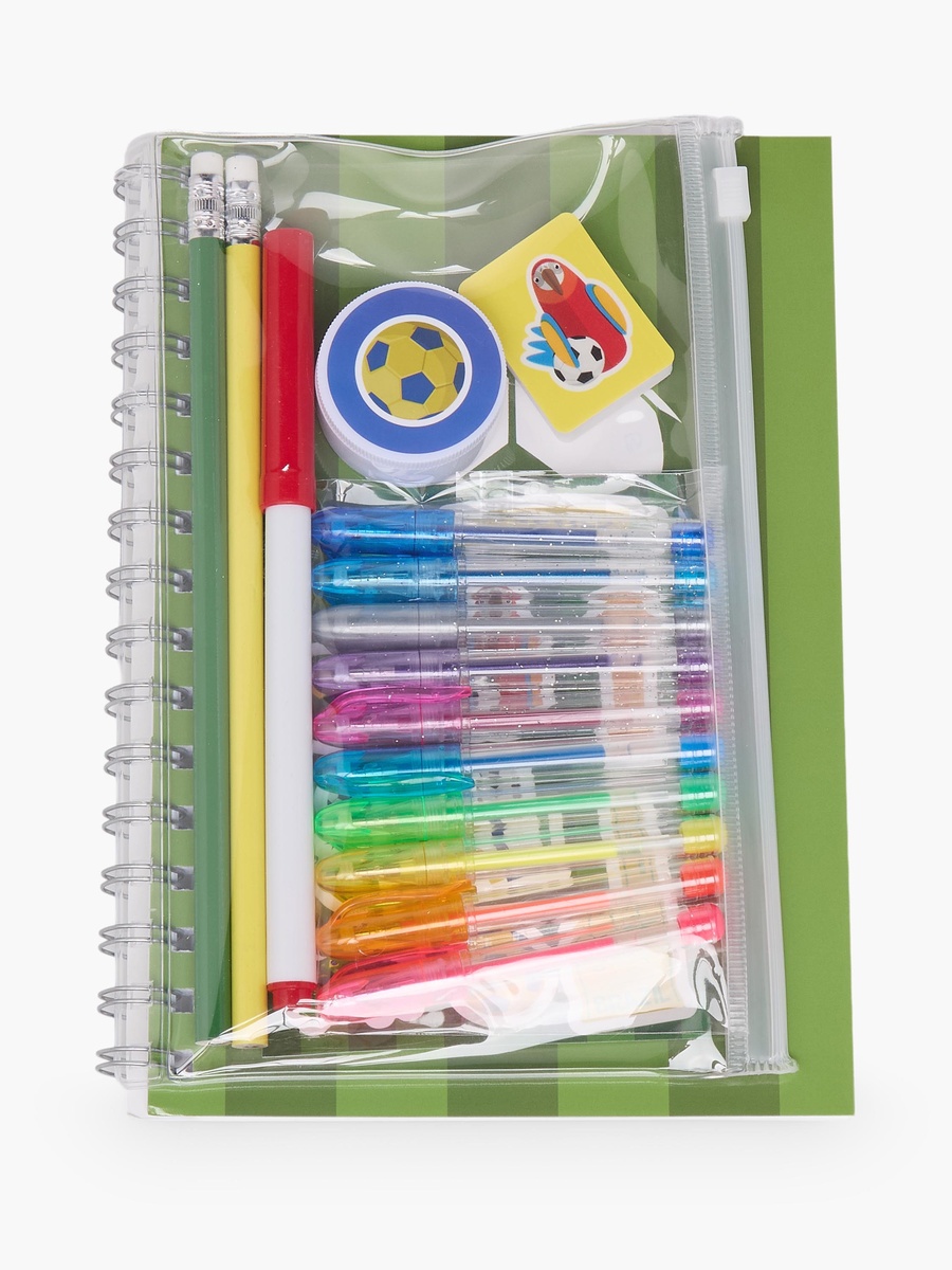 Football Print Stationery Set with Notebook, Pens, Sticker Sheet and Eraser - 17-Piece