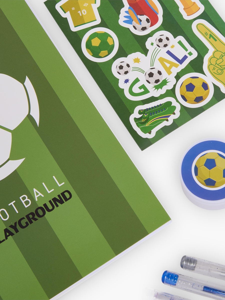 Football Print Stationery Set with Notebook, Pens, Sticker Sheet and Eraser - 17-Piece