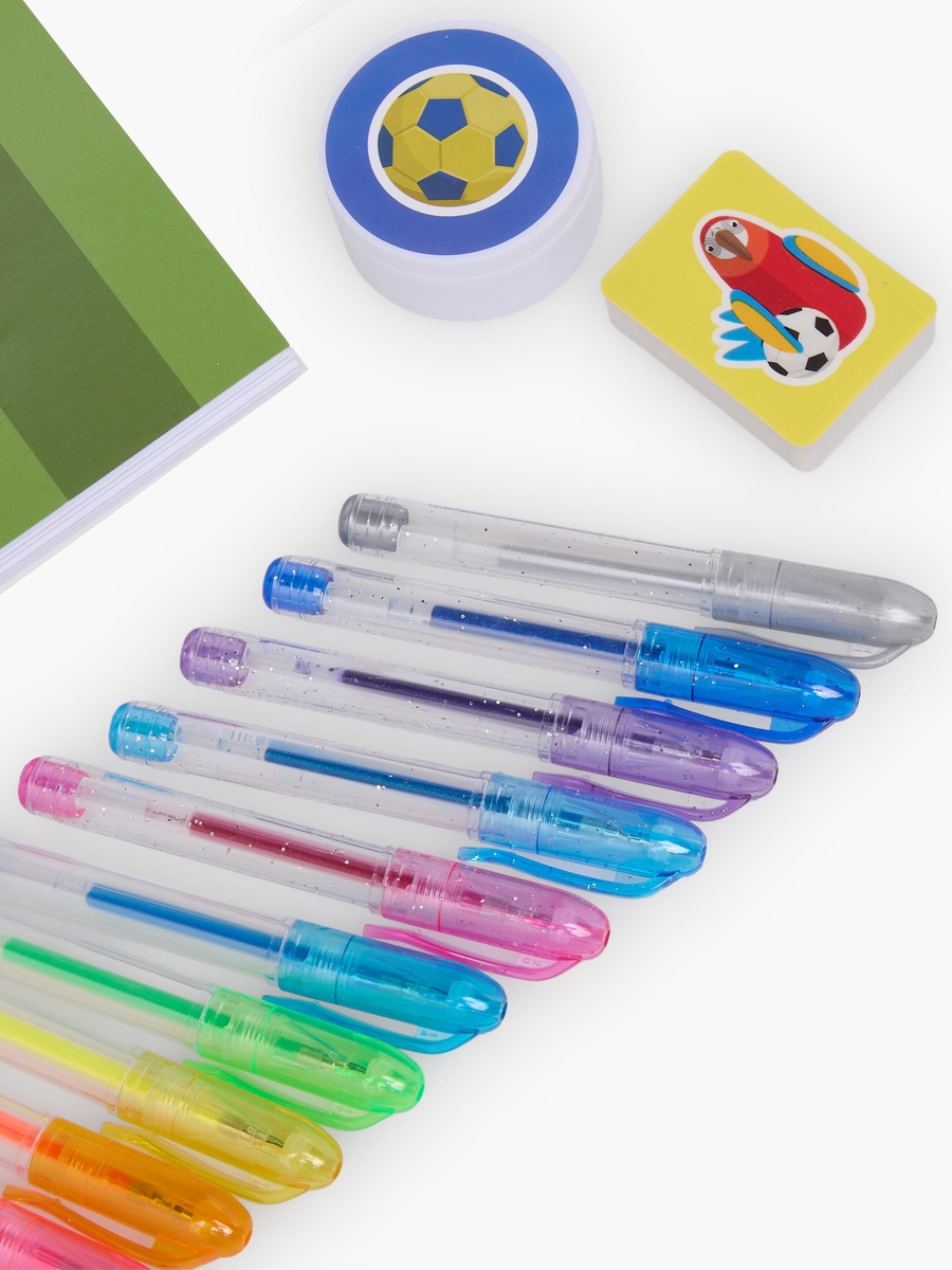 Football Print Stationery Set with Notebook, Pens, Sticker Sheet and Eraser - 17-Piece
