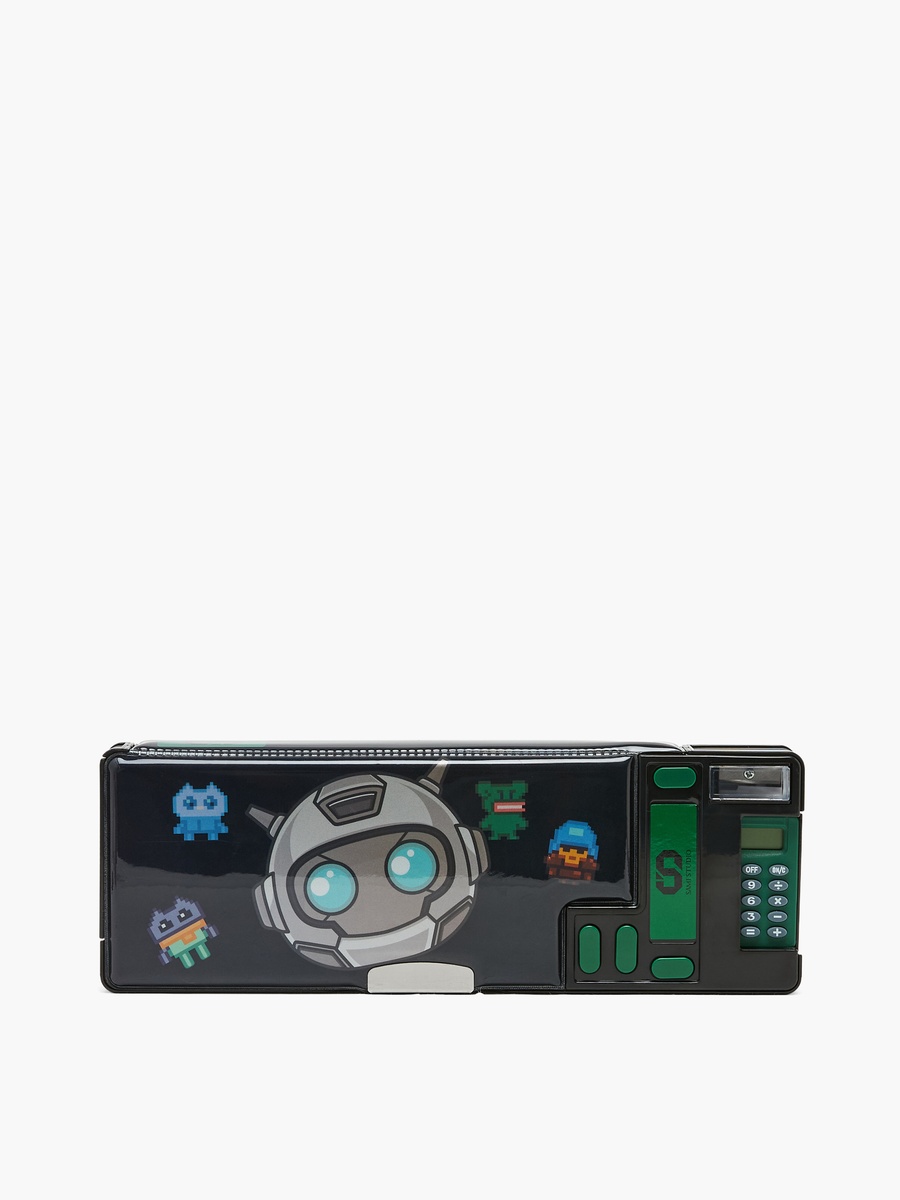 Robot Print Pencil Case with Snap Closure