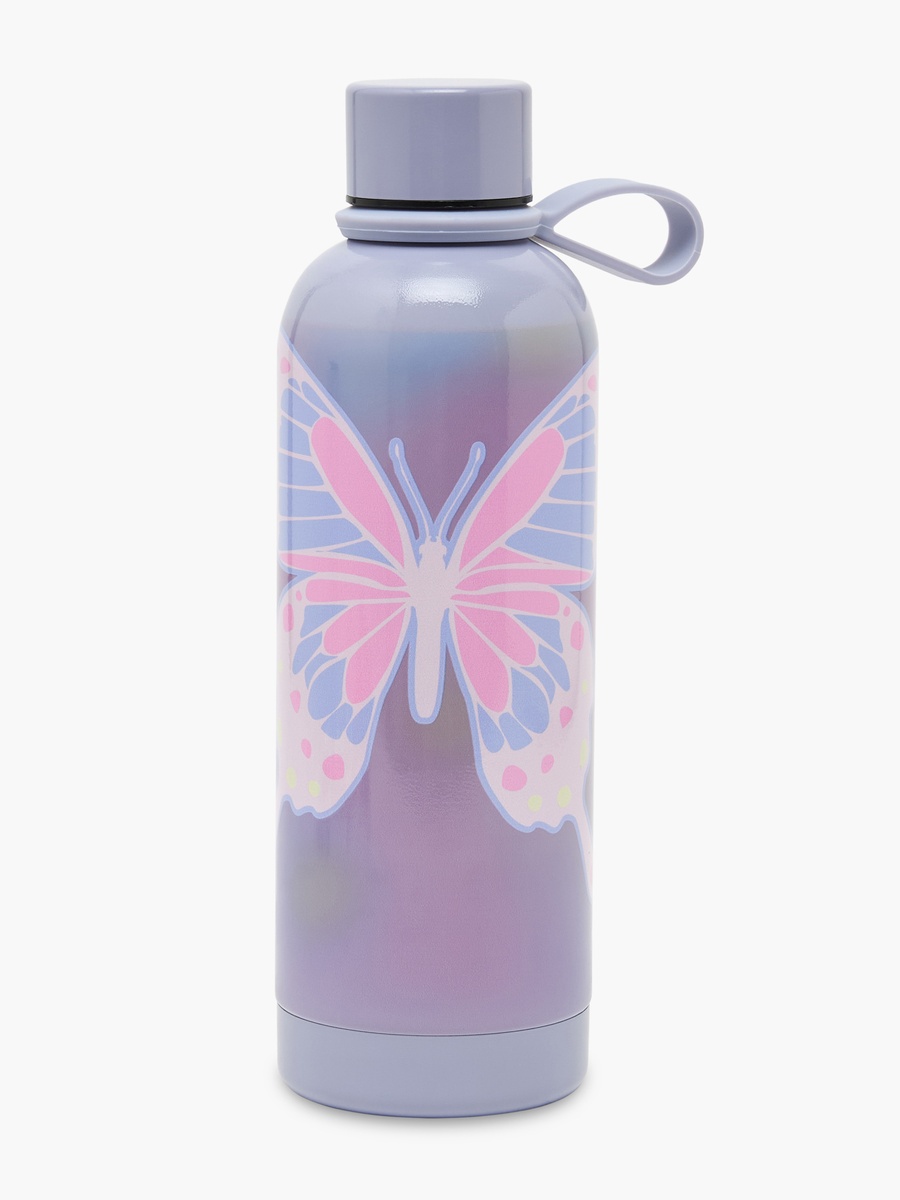 Butterfly Print Stainless Steel Water Bottle with Loop Handle - 500 ml