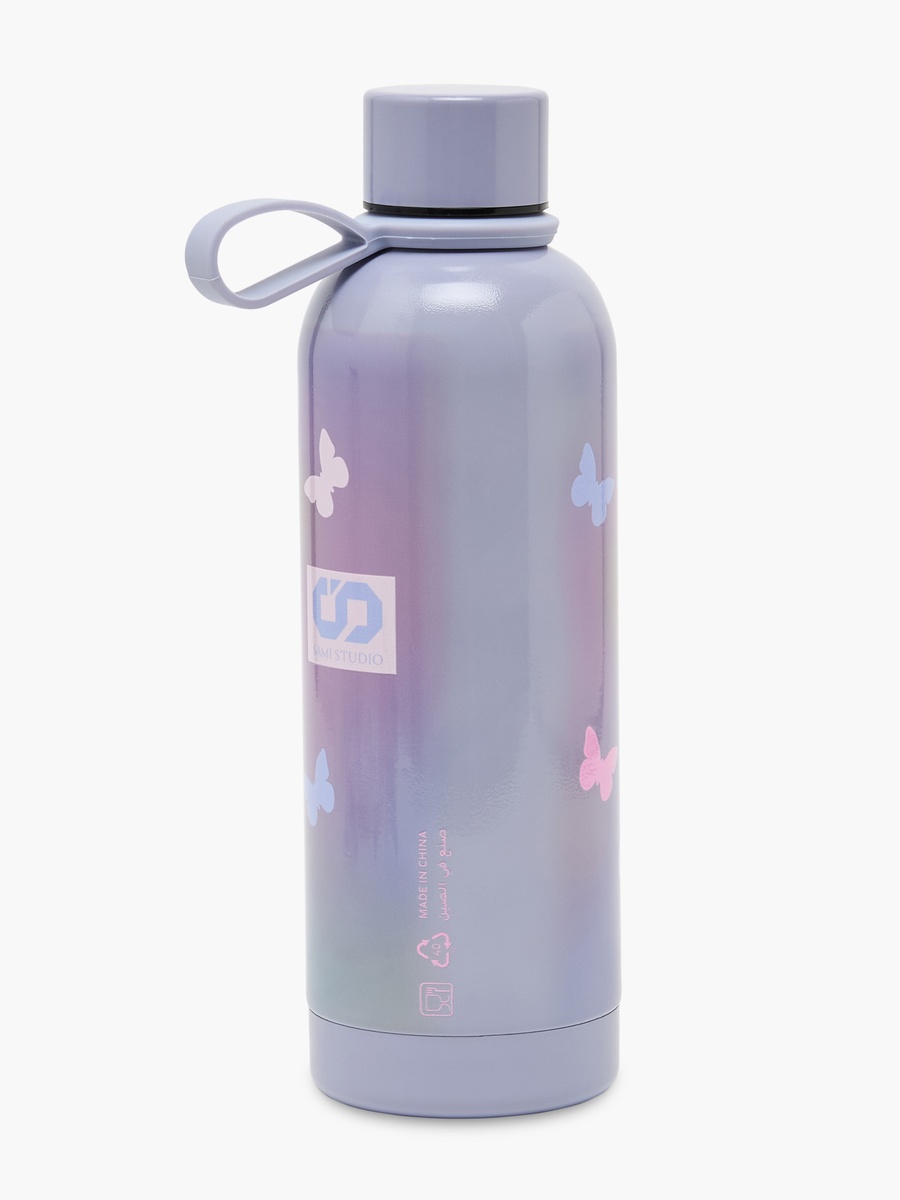 Butterfly Print Stainless Steel Water Bottle with Loop Handle - 500 ml