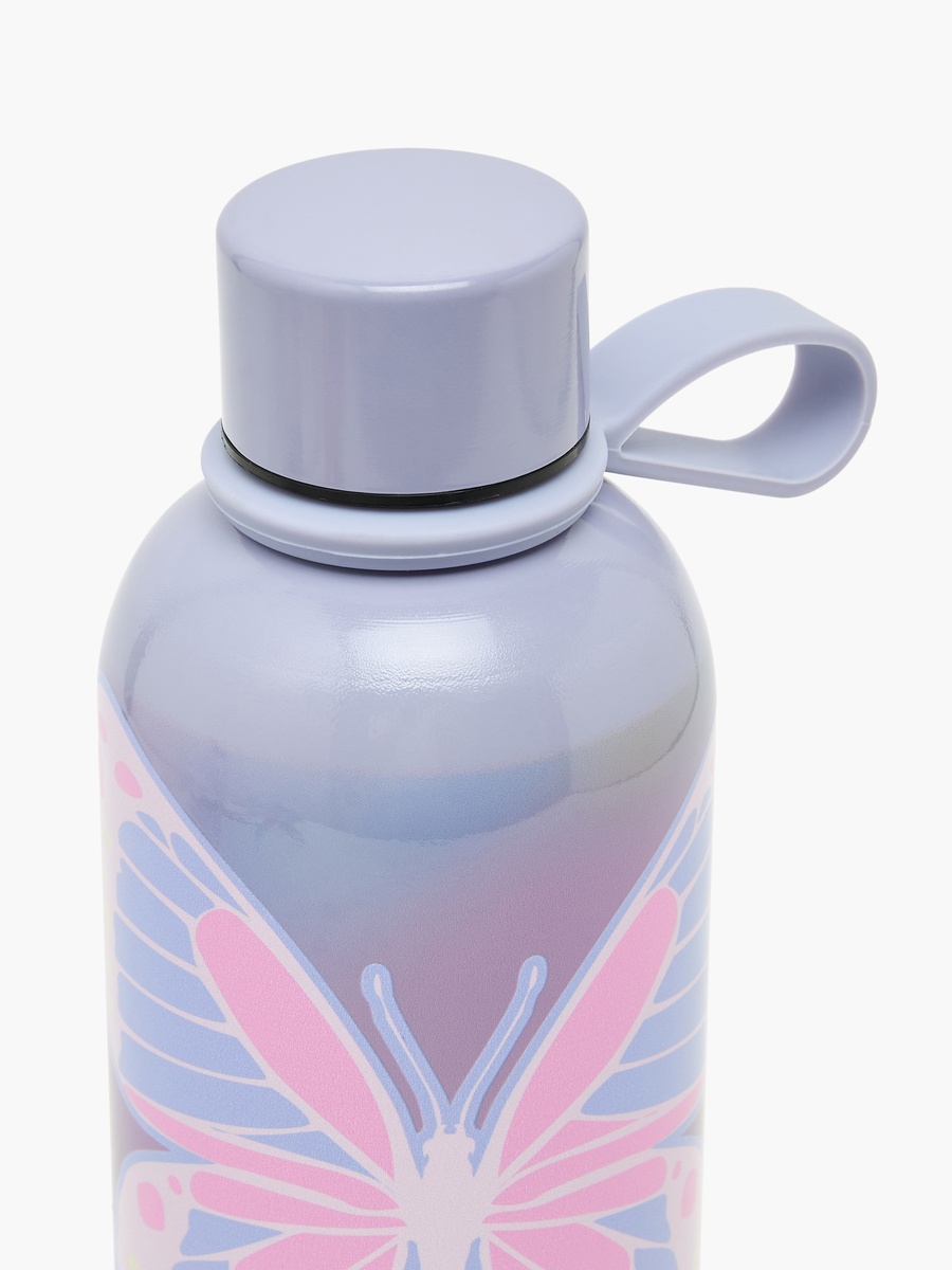 Butterfly Print Stainless Steel Water Bottle with Loop Handle - 500 ml