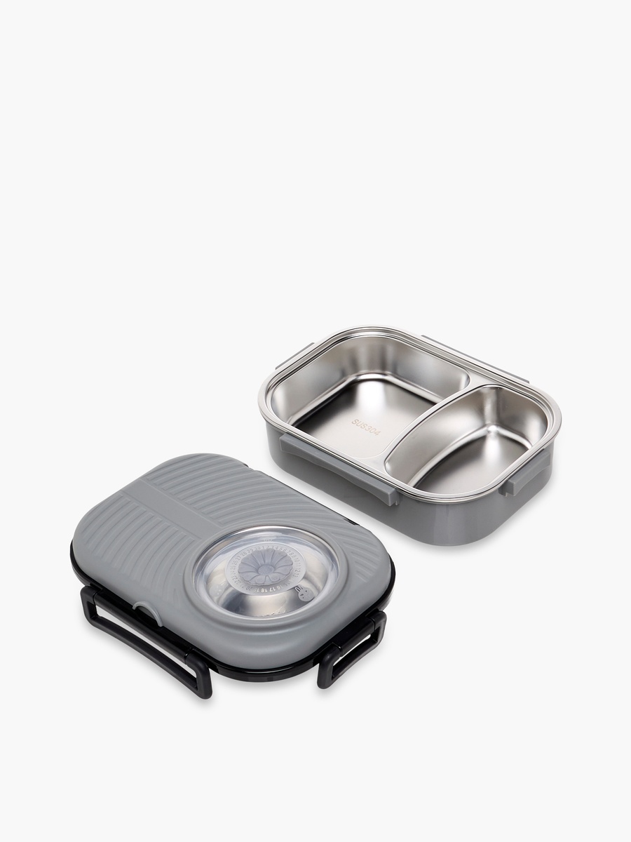 Stainless Steel 2-Compartment Lunch Box with Spoon and Fork - 1 L