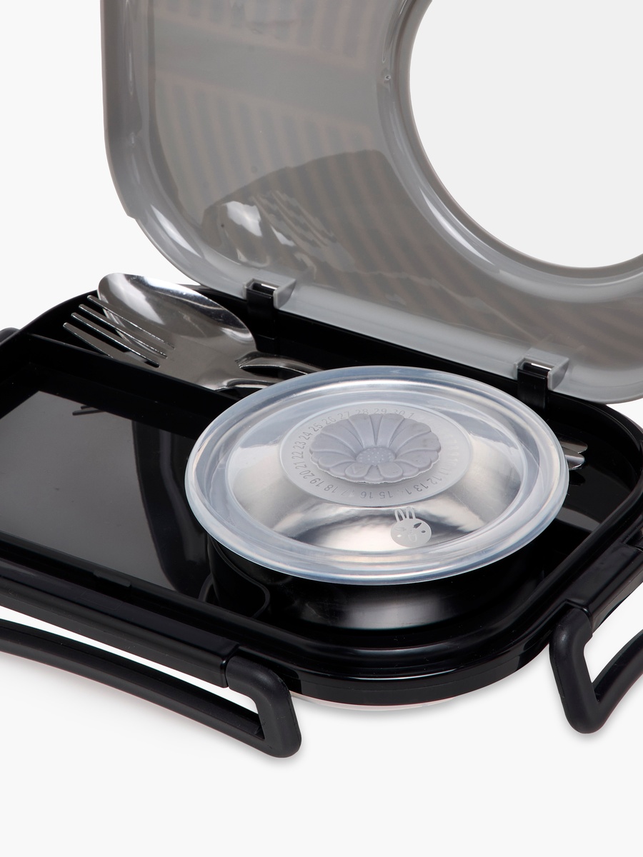 Stainless Steel 2-Compartment Lunch Box with Spoon and Fork - 1 L