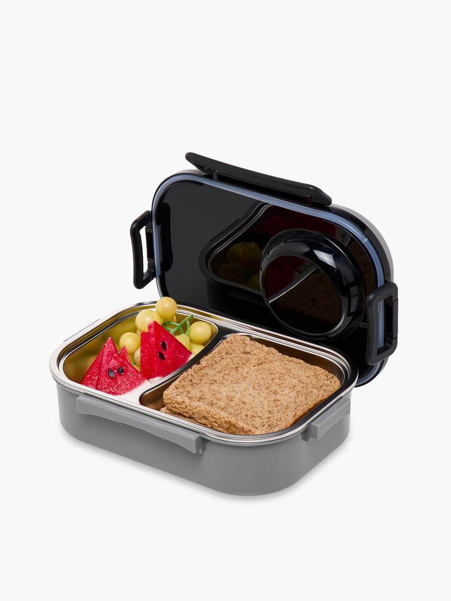 Stainless Steel 2-Compartment Lunch Box with Spoon and Fork - 1 L