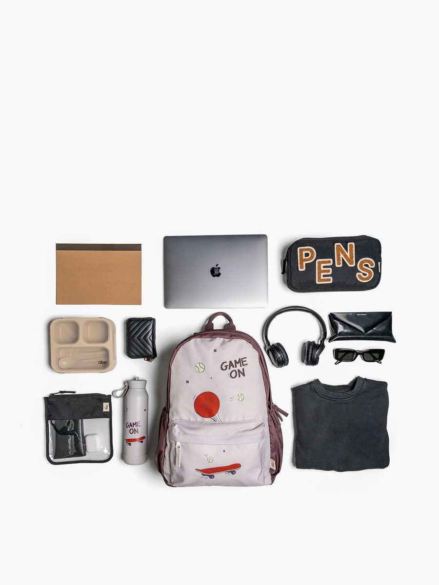 Printed Backpack with Adjustable Straps and Zip Closure - 29x40x15 cm