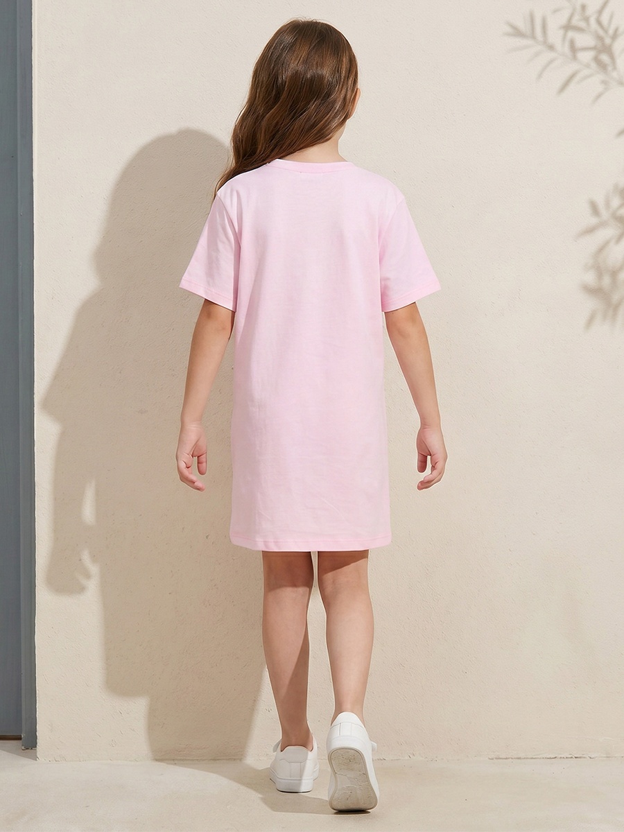 Crew Neck Short Sleeves Knee Length Dress with Hello Kitty and Friends Print