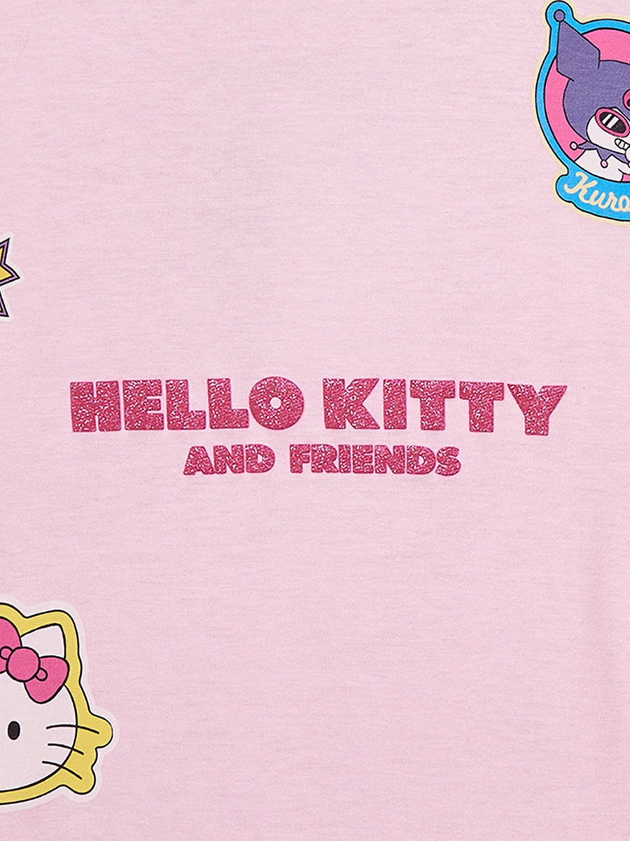 Crew Neck Short Sleeves Knee Length Dress with Hello Kitty and Friends Print