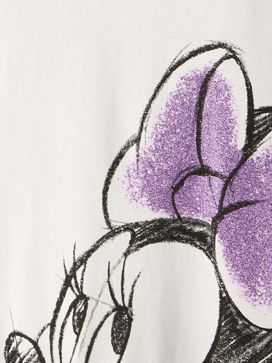 Round Neck Short Sleeve Knee-Length Dress with Minnie Mouse Print