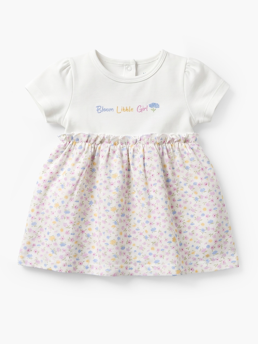 Round Neck Short Sleeves Knee Length A-Line Dress with Floral Print
