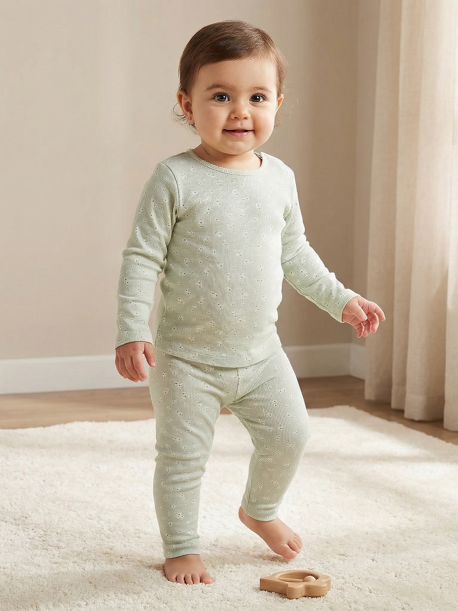 Floral Print Cotton Pyjama Set with Long Sleeves
