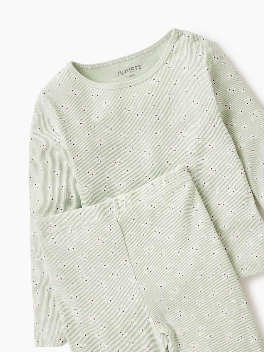 Floral Print Cotton Pyjama Set with Long Sleeves