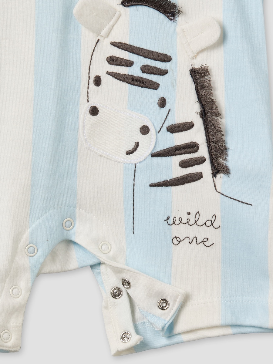 Henley Neck Short Sleeve Romper with Zebra Applique