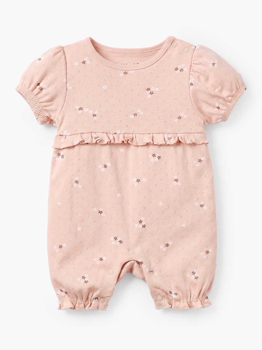 Round Neck Short Sleeves Romper with Floral Print