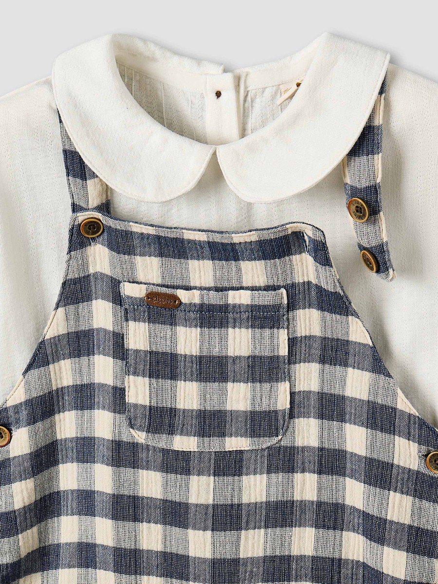 Collared Short Sleeve Top and Dungaree Set with Button Closure
