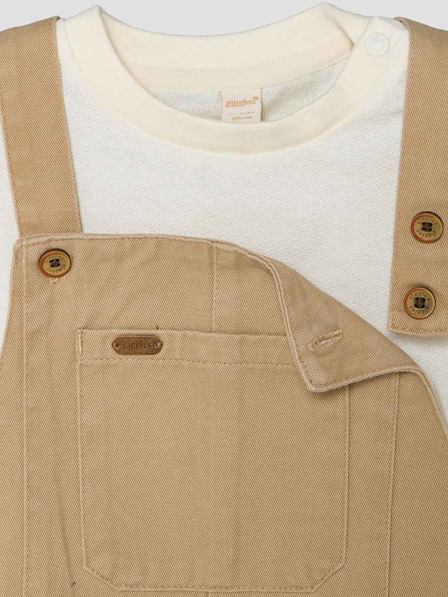 Crew Neck Short Sleeves T-Shirt and Dungaree Set with Pockets