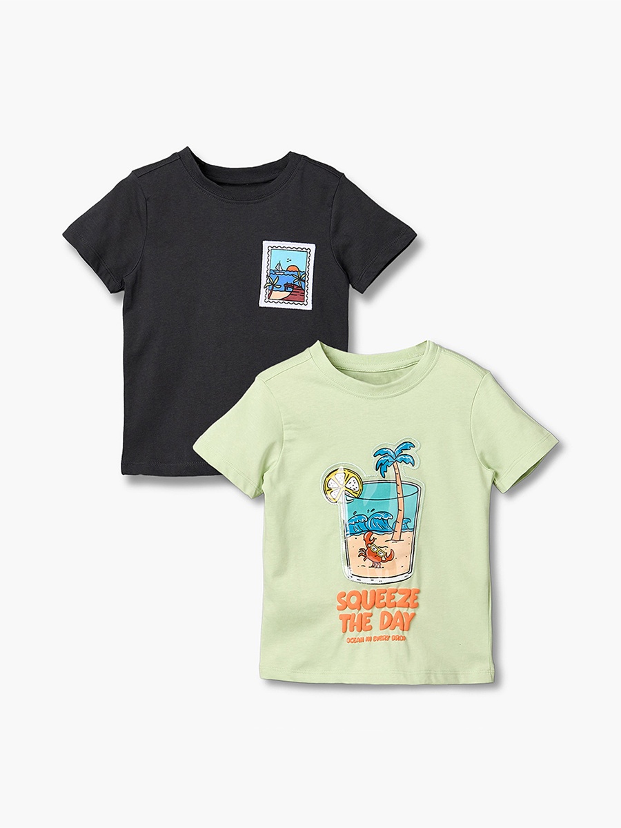 Set of 3 Crew Neck Short Sleeves T-Shirt and Shorts Set with Print