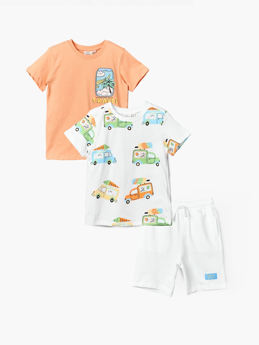 Crew Neck Short Sleeves T-Shirt and Shorts Set with Ice Cream Van Print