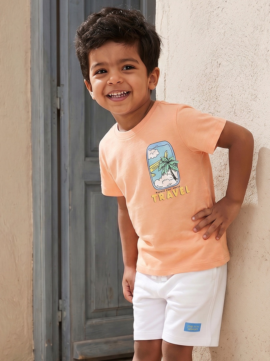 Crew Neck Short Sleeves T-Shirt and Shorts Set with Ice Cream Van Print