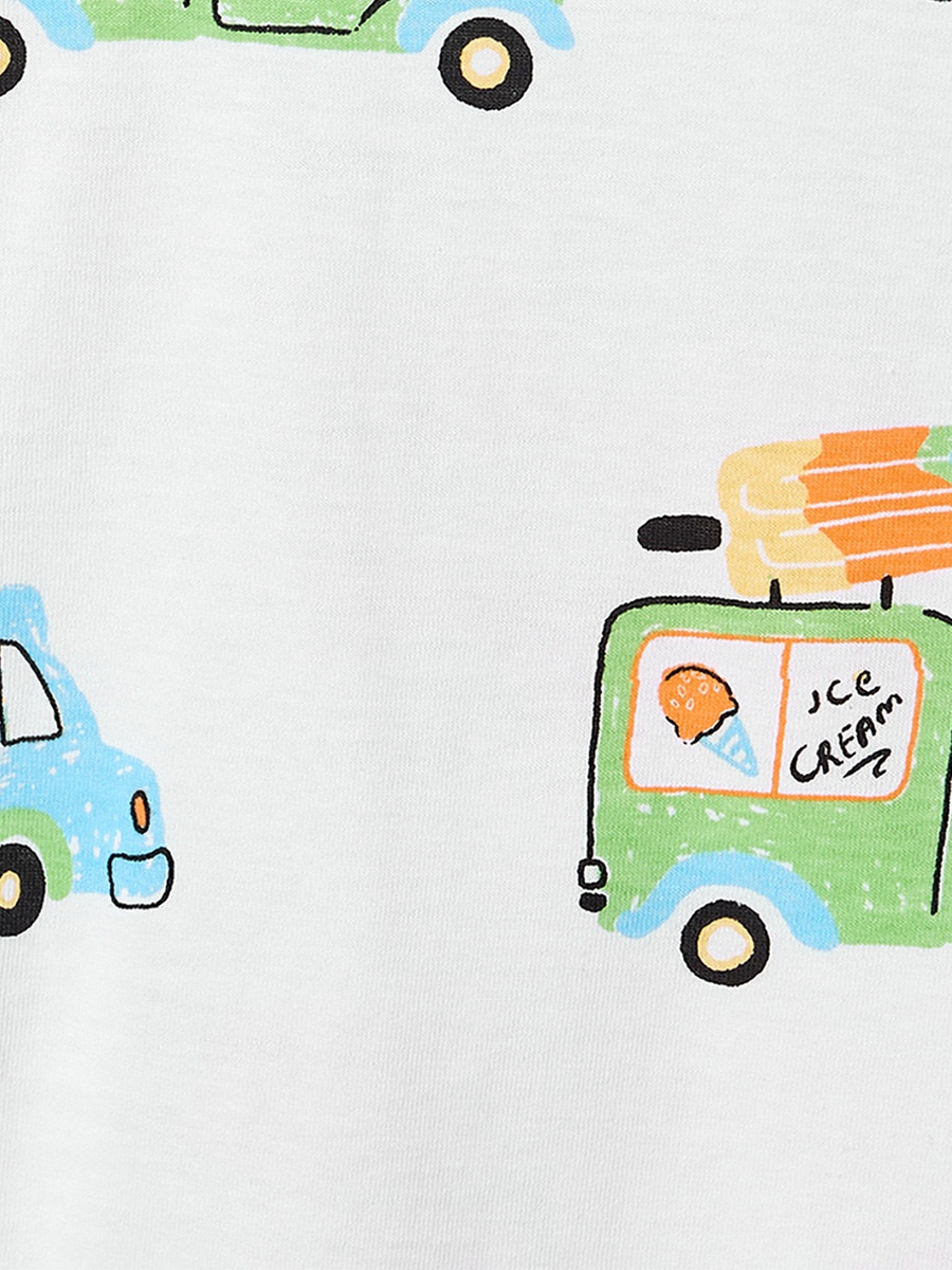 Crew Neck Short Sleeves T-Shirt and Shorts Set with Ice Cream Van Print