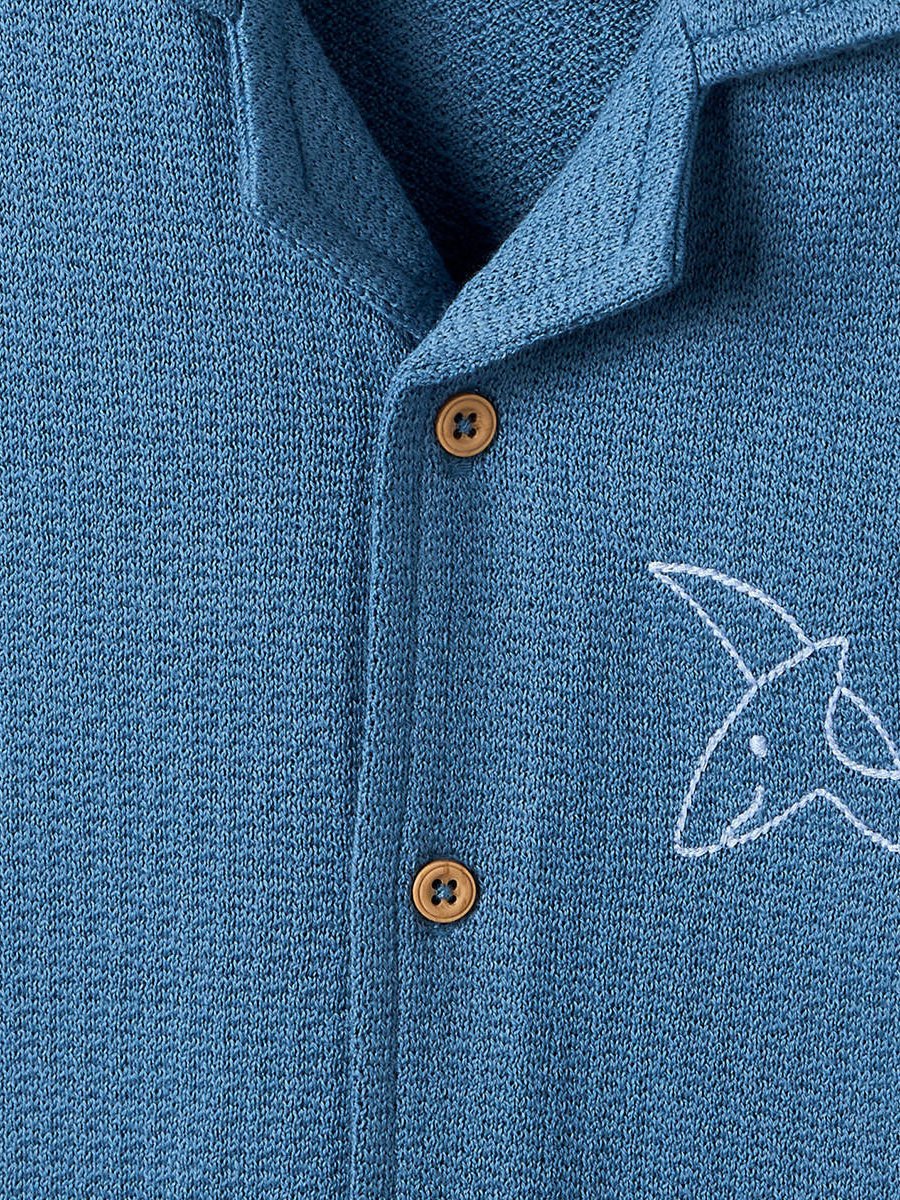 Short Sleeves Shirt with Dinosaur Embroidery