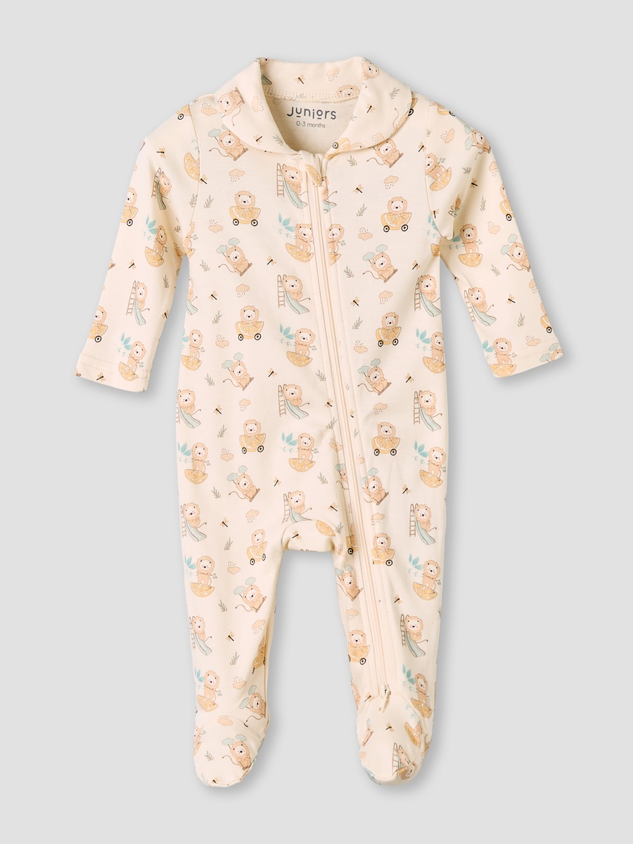 Bamboo Cotton Collared Long Sleeve Sleepsuit with Lion Print