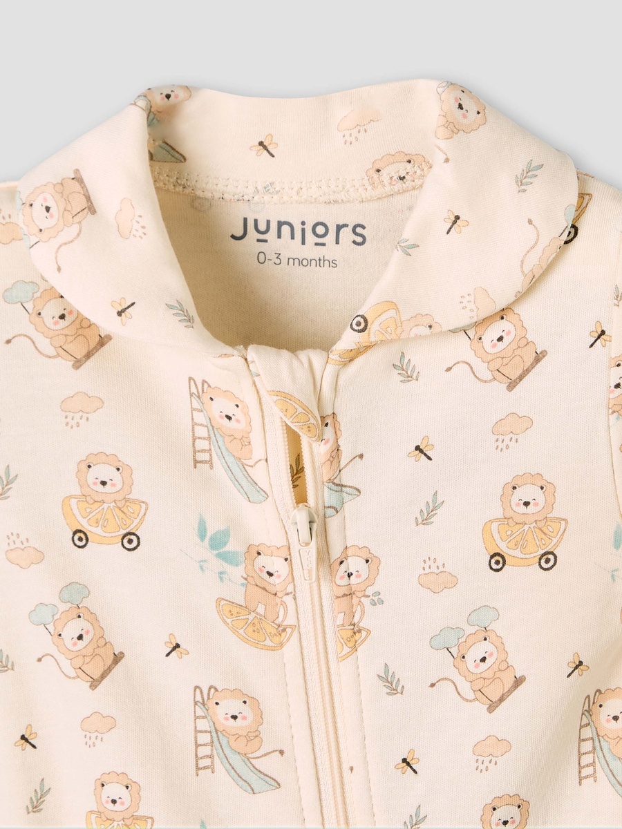 Bamboo Cotton Collared Long Sleeve Sleepsuit with Lion Print