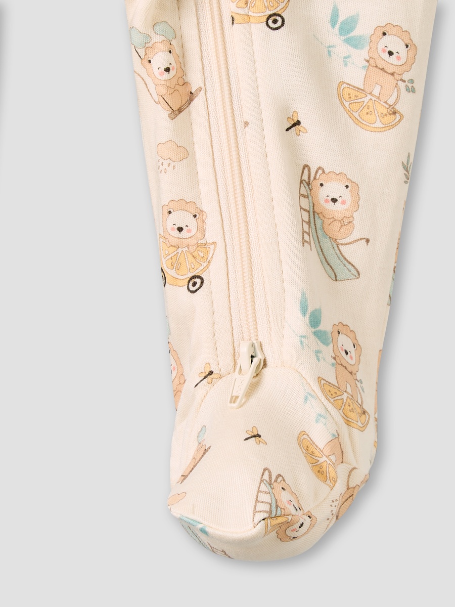 Bamboo Cotton Collared Long Sleeve Sleepsuit with Lion Print