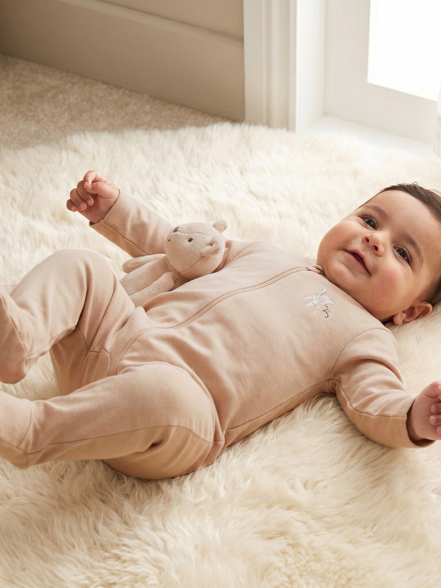 Pack of 5 Cotton Round Neck Long Sleeves Sleepsuit with Zip Closure