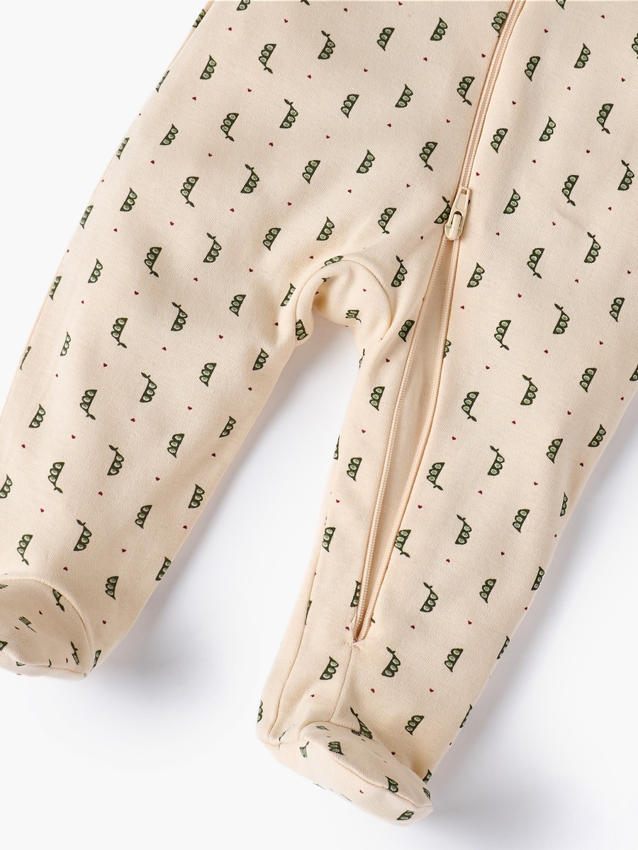 Printed Sleepsuit with Long Sleeves and Zip Closure